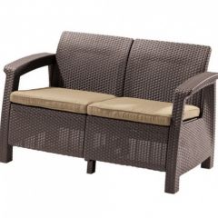 Диван пластиковый Корфу (Corfu love seat) коричневый - серо-бежевый* в Игриме - igrim.mebel24.online | фото 2