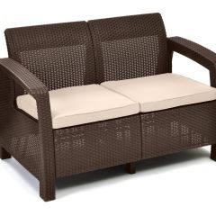 Диван пластиковый Корфу (Corfu love seat) коричневый - серо-бежевый* в Игриме - igrim.mebel24.online | фото