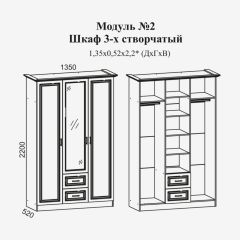 Женева №2 Шкаф 3-х ств. с зерк.,2мя ящ. (ЛДСП бел/МДФ софт светл с пат зол) в Игриме - igrim.mebel24.online | фото 2