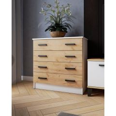 Комод КМ-2 ЛДСП Белый/ ЛДСП Дуб крафт золотой в Игриме - igrim.mebel24.online | фото 1