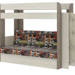 Кровать 2-х ярусная с диваном Карамель 75 (Музыка) Ясень шимо светлый/темный в Игриме - igrim.mebel24.online | фото