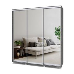 МАРТИН Шкаф-купе с зеркалами Камень темный (2000*450) М403 в Игриме - igrim.mebel24.online | фото