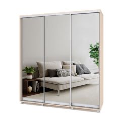 МАРТИН Шкаф-купе с зеркалами Млечный дуб (2000*450) М403 в Игриме - igrim.mebel24.online | фото