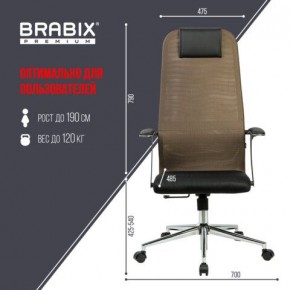 Кресло BRABIX PREMIUM "Ultimate EX-801" хром, плотная двойная сетка Х2, черное/коричневое, 532920 в Игриме - igrim.mebel24.online | фото 6