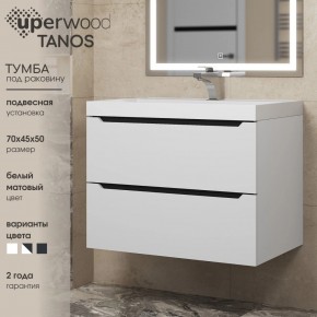 Тумба под раковину Uperwood Tanos 70 см, подвесная, белая/графит в Игриме - igrim.mebel24.online | фото 3