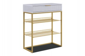 ВЕЛЬВЕТ Обувница (белое дерево/белый матовый/золото) в Игриме - igrim.mebel24.online | фото